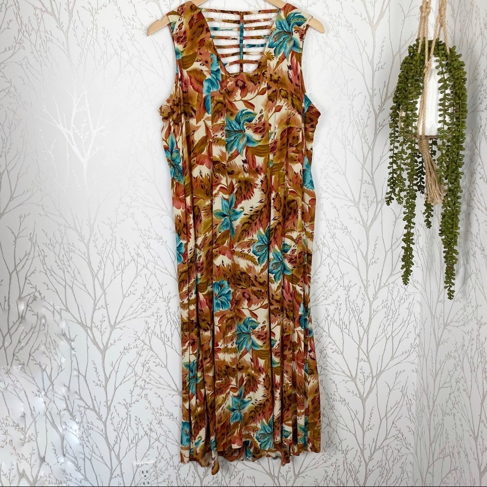 VINTAGE Dress Barn Tropical Print Shirt Midi Dress - Picture 2 of 11